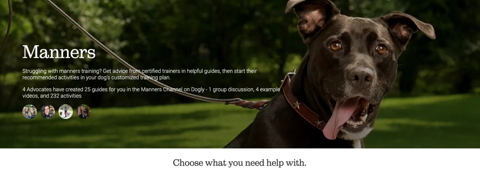 The Manners channel uses training photography, a layered header, topic context, and Advocate identity.